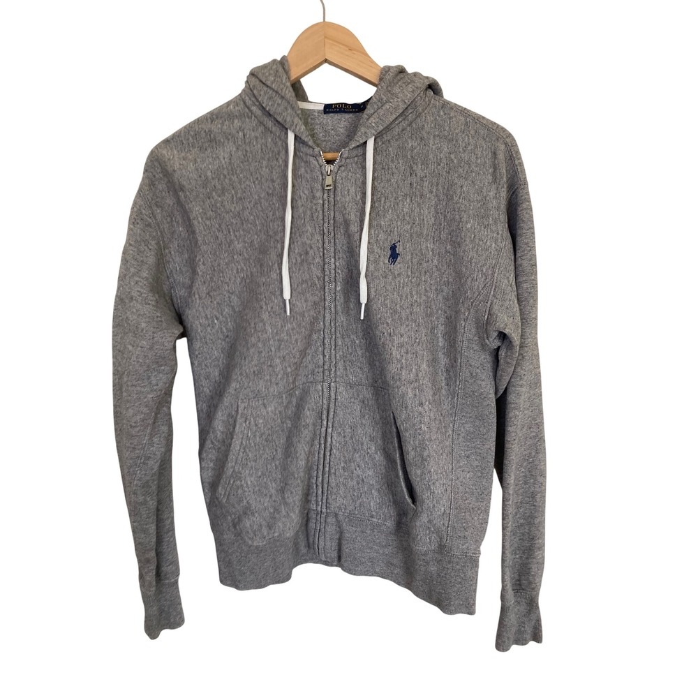 Polo Ralph Lauren Youth Full Zip Hoodie Heather Gray Pony Logo Sweatshirt Size M